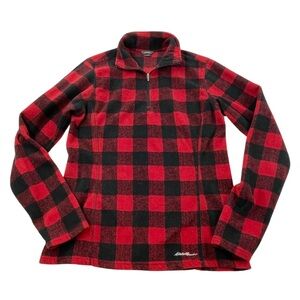 Eddie Bauer Buffalo Check Plaid Fleece Pullover 1/4 Zip Sweater Womens Size XS